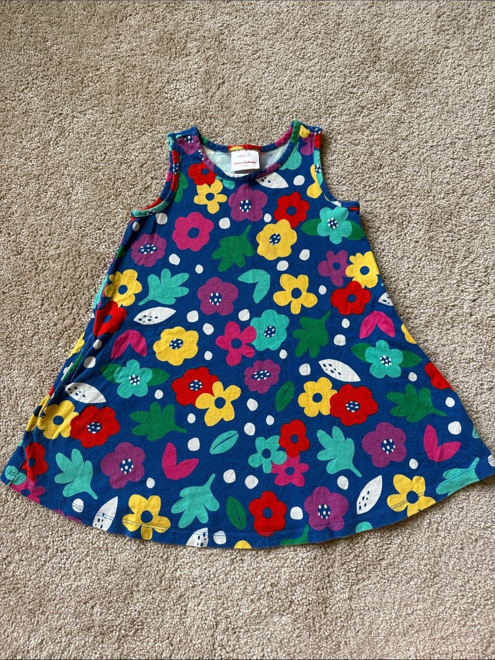 Hanna Andersson Girls Floral Tank Top T Shirt Dress Navy